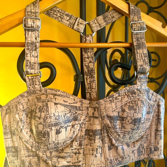 🎉HP🎉 DIANE VON FURSTENBERG DVF Runway Collection Cork Print Leather Bustier - Picture 3 of 7